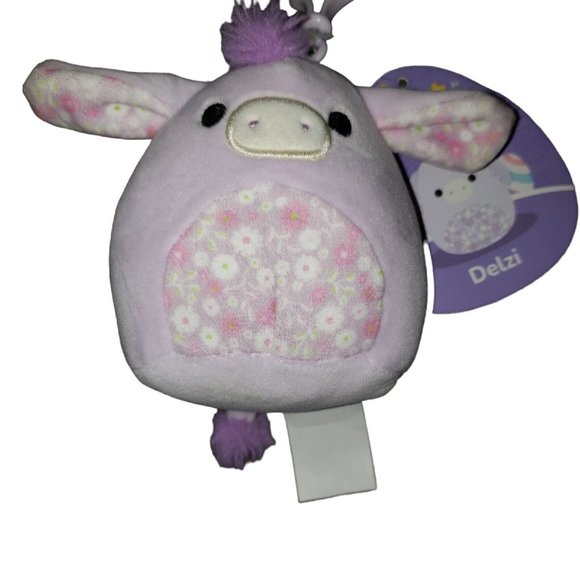 Squishmallow Kelly Toy Plush~Delzi Purple Flower Donkey 3.5" CLIP~2023 NWT - Picture 2 of 6